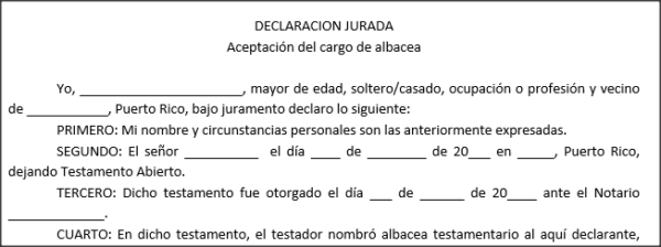 Cartas Testamentarias - Aceptación al cargo de albacea