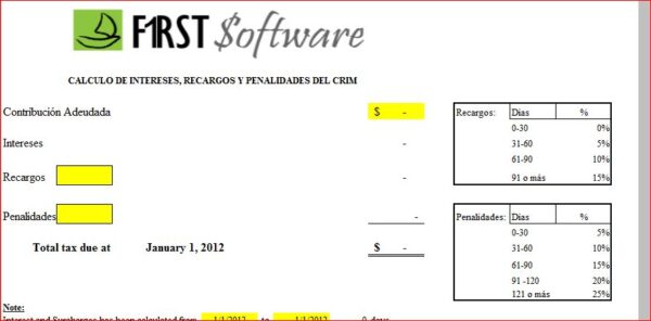 Hoja en Excel para Cálcular Intereses, Recargos y Penalidades-Planilla CRIM Mueble