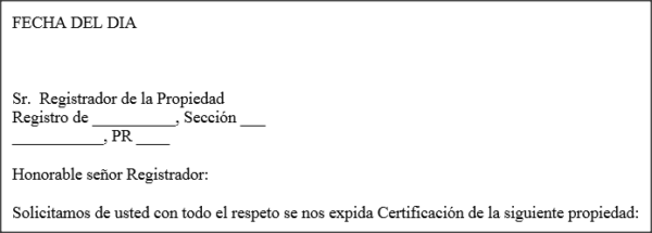 Expediente de Dominio - Carta al Registro de la Propiedad solicitando certificación rectificación de cabida