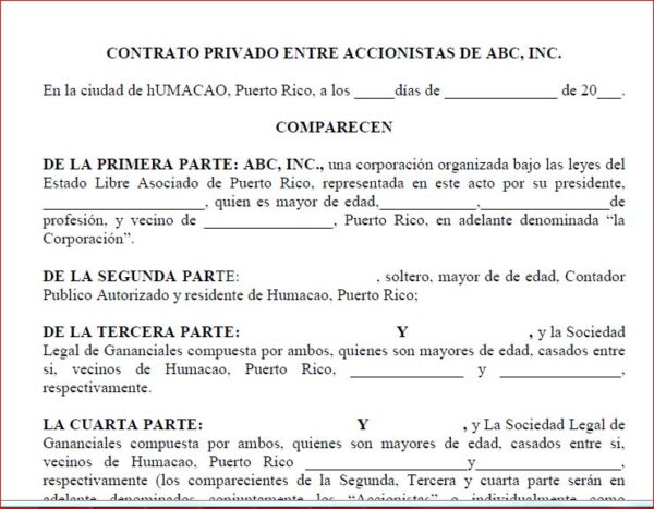 Contrato Privado entre Accionistas