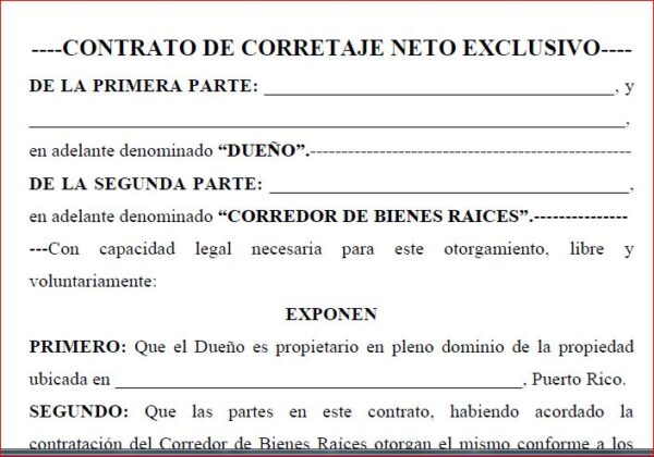 Contrato de Corretaje Exclusivo