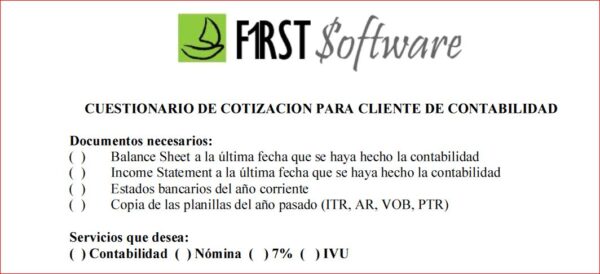 Cuestionario de información para Cotización de Cliente Nuevo