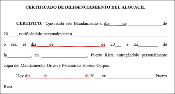 Habeas Corpus - Diligenciamiento por el Alguacil