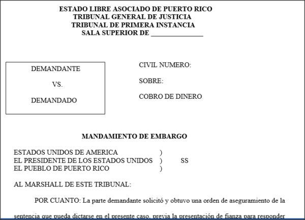 Mandamiento de Embargo - Cobro de Dinero