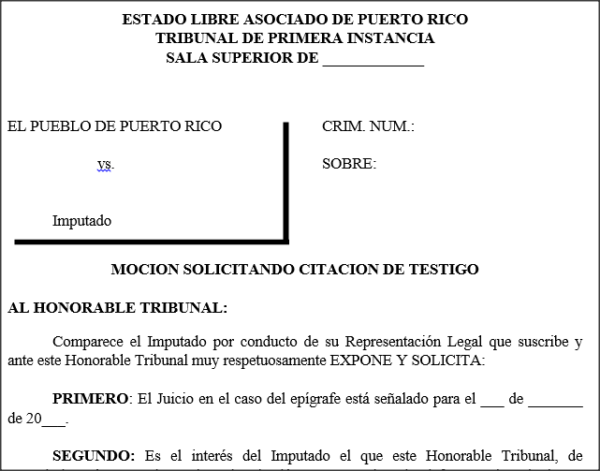 Moción solicitando citación de testigos