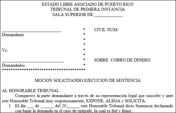 Moción solicitando ejecución de sentencia