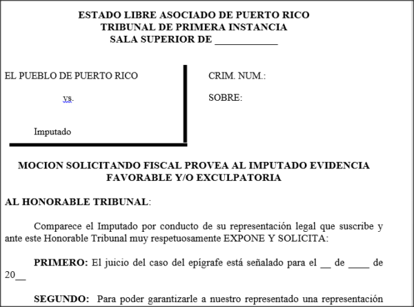 Moción solicitando evidencia favorable y exculpatoria