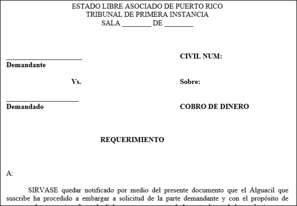 Requerimiento de embargo de salario