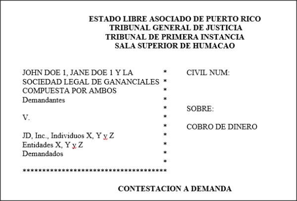 Cobro de Dinero - Ordinario - Contestación a Demanda