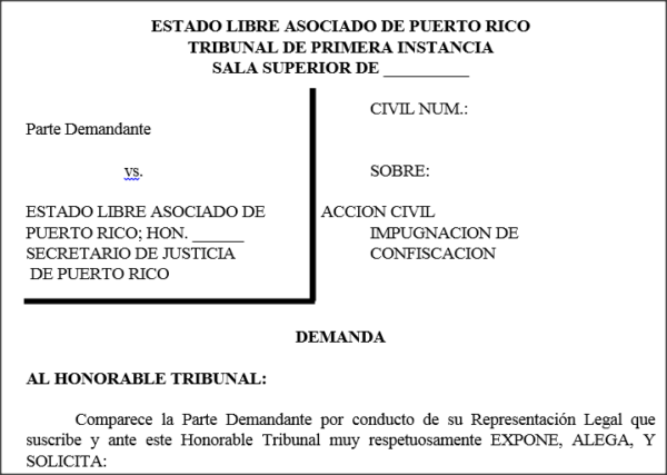 Demanda Impugnación Confiscación - Tercero Inocente