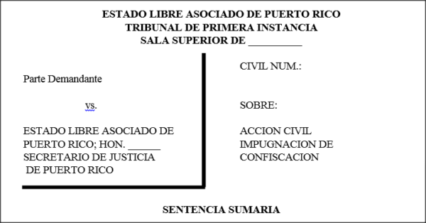 Impugnación confiscación - sentencia sumaria