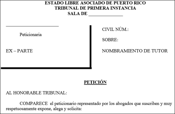 Tutor - Petición Nombramiento - Para menor de edad