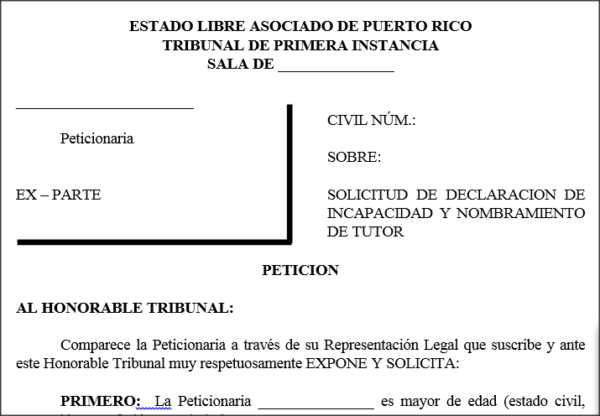 Tutor - Petición Declaración Incapacidad y Nombramiento