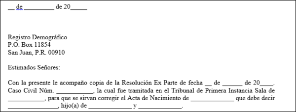 Cambio de Nombre - Carta al registro demográfico