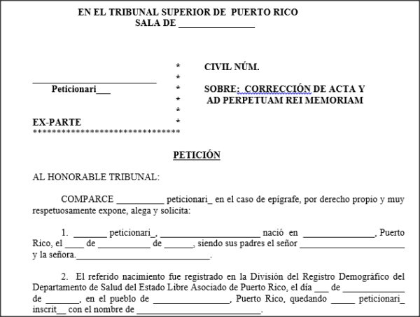 Cambio de Nombre - Petición - Corrección Acta de Nacimiento