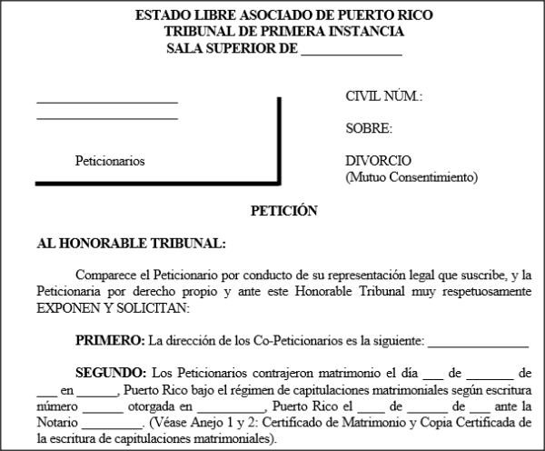 Mutuo Consentimiento - Petición - Con capitulaciones matrimoniales