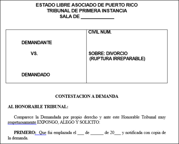 Ruptura Irreparable - Contestación a Demanda