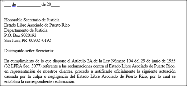 Carta Notificación al ELA sobre reclamación