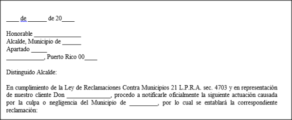 Carta Notificación Municipio sobre reclamación