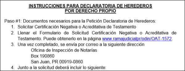 Instrucciones para Declaratoria de Herederos por Derecho Propio