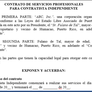 Contrato de Servicios Profesionales Contratista Independiente