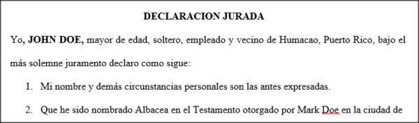 declaracion jurada aceptado cargo albacea