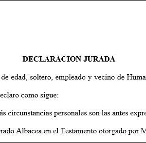 declaracion jurada aceptado cargo albacea