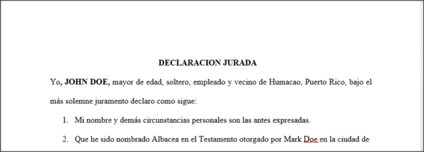 declaracion jurada aceptado cargo albacea