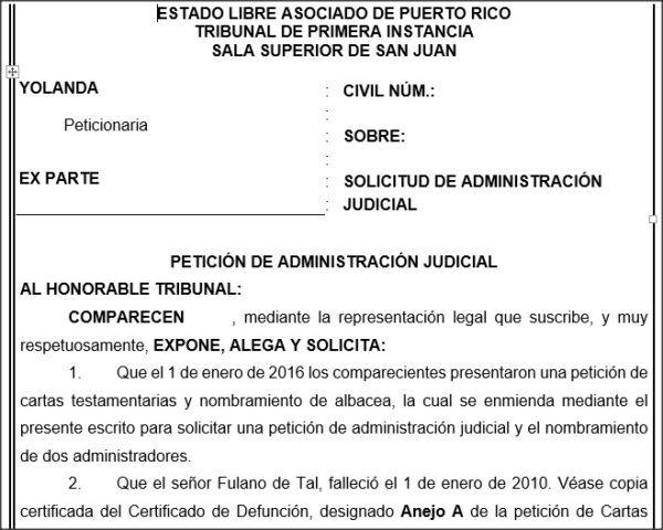 Petición de Administración Judicial