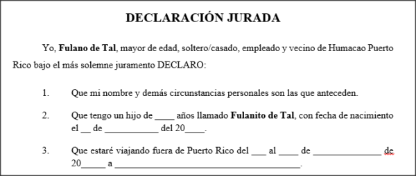 Declaración Jurada - Patria Potestad y Custodia Temporera - Image 2