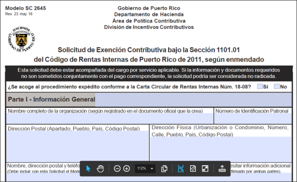 solicitud de exención contributiva Modelo SC 2645