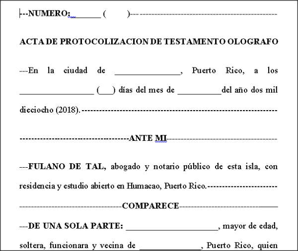 acta protolizacion testamento olografo