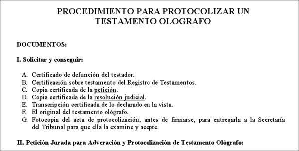 protocolizacion testamento olografo